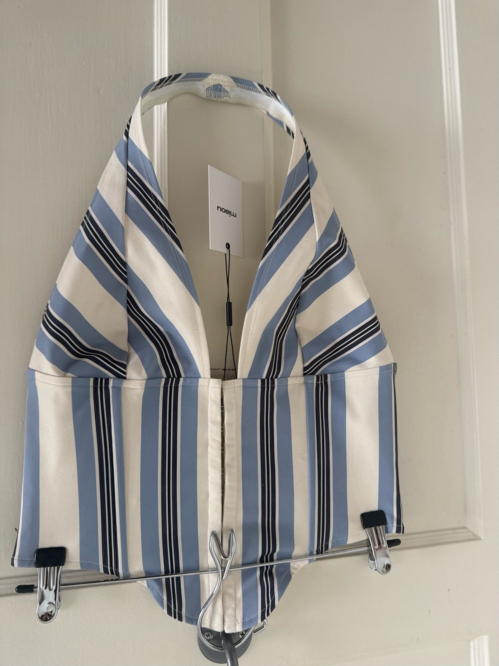 Miaou Light Blue and Navy Striped Halter Corset